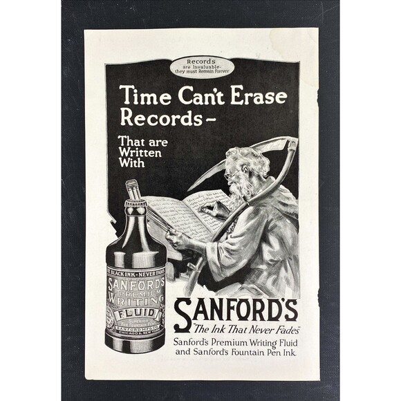 Sanford's Writing Fluid "The Ink That Never Fades" Vintage Print Ad 1920 - Picture 3 of 3